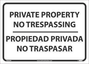 SIGN, BILINGUAL, 10 X 14 PRESSURE SENSITIVE VINYL .0045, PRIVATE PROPERTY NO TRESPASSING
