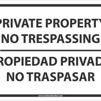 SIGN, BILINGUAL, 10 X 14 RIGID PLASTIC .050, PRIVATE PROPERTY NO TRESPASSING