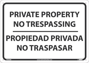 SIGN, BILINGUAL, 10 X 14 RIGID PLASTIC .050, PRIVATE PROPERTY NO TRESPASSING