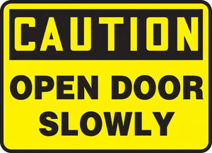Accuform "Caution Open Door Slowly" Safety Sign, Adhesive Dura-Vinyl, 7 x 10 Inches (MABR603XV)