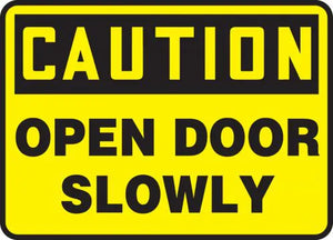 Accuform "Caution Open Door Slowly" Safety Sign, Adhesive Dura-Vinyl, 7 x 10 Inches (MABR603XV)