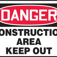 Safety Sign, DANGER CONSTRUCTION AREA KEEP OUT, 7" x 10", Plastic