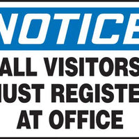 Accuform MADM893VP Plastic Safety Sign,"Notice All Visitors Must Register at Office", 10" Length x 14" Width x 0.055" Thickness, Blue/Black on White