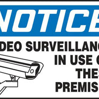 Safety Sign, NOTICE VIDEO SURVEILLANCE IN USE ON THESE PREMISES (Graphic), 10" x 14", Plastic