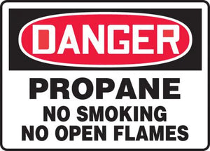 Safety Sign, DANGER PROPANE NO SMOKING NO OPEN FLAMES, 7" x 10", Aluminum