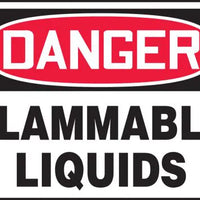 Safety Sign, DANGER FLAMMABLE LIQUIDS, 7" x 10", Adhesive Vinyl