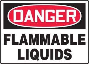 Safety Sign, DANGER FLAMMABLE LIQUIDS, 7" x 10", Adhesive Vinyl