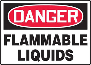 Safety Sign, DANGER FLAMMABLE LIQUIDS, 7" x 10", Adhesive Vinyl