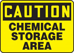 Accuform MCHL652VP Plastic Safety Sign,"Caution Chemical Storage Area", 7" Length x 10" Width x 0.055" Thickness, Black on Yellow