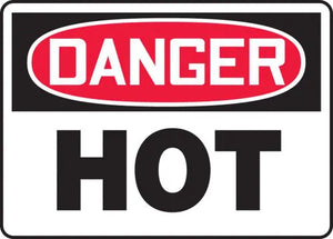 Safety Sign, DANGER HOT, 7" x 10", Plastic