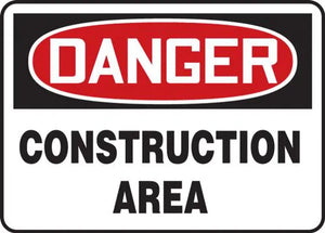 Safety Sign, DANGER CONSTRUCTION AREA, 7" x 10", Plastic