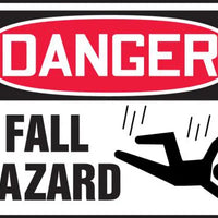 Safety Sign, DANGER FALL HAZARD (Graphic), 10" x 14", Plastic