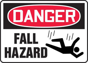 Safety Sign, DANGER FALL HAZARD (Graphic), 7" x 10", Plastic