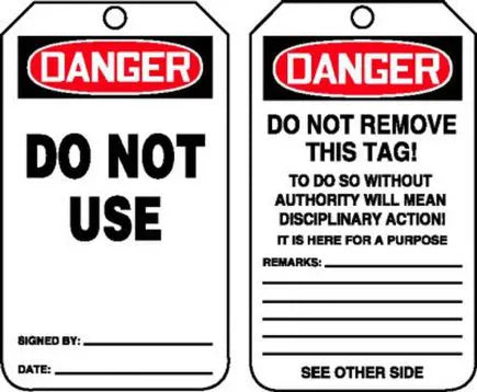 Safety Tag, DANGER DO NOT USE, 5.75