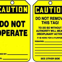Safety Tag, CAUTION DO NOT OPERATE, 5.75" x 3.25", RP-Plastic, 25/PK
