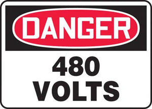 Safety Sign, DANGER 480 VOLTS, 10" x 14", Adhesive Vinyl