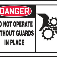 OSHA Danger Safety Label, DO NOT Operate Without Guards in Place with Graphic, 3 1/2" x5", Adhesive Vinyl, 5/PK