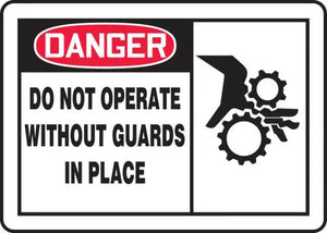 OSHA Danger Safety Label, DO NOT Operate Without Guards in Place with Graphic, 3 1/2" x5", Adhesive Vinyl, 5/PK
