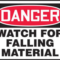 Safety Sign, DANGER WATCH FOR FALLING MATERIAL, 10" x 14", Plastic