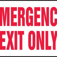 Emegency Exit Only Sign Red On White 7"x10" Adhesive Vinyl | MEXT584VS