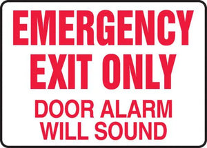 Emergency Exit Only Alarm Will Sound Sign 10"x14" Plastic | MEXT932VP