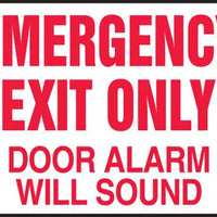 Emergency Exit Only Alarm Will Sound Sign 10"x14" Vinyl | MEXT932VS