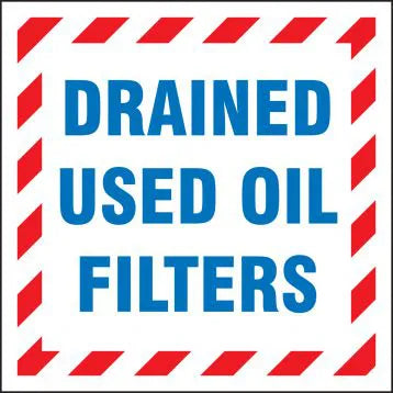 Container Label, DRAINED USED OIL FILTERS, 6