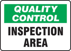 Accuform MQTL707VA Aluminum Sign, Legend"Quality Control Inspection Area", 10" Length x 14" Width, Green/Black on White