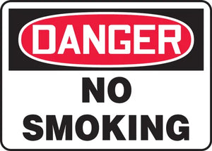 Safety Sign, DANGER NO SMOKING, 10" x 14", Plastic
