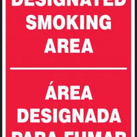 Accuform SBMSMK403VA Aluminum Spanish Bilingual Safety Sign, Legend"Designated Smoking Area/Area DESIGNADA para FUMAR", 14" Length x 10" Width, White on Red