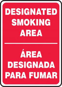 Accuform SBMSMK403VP Plastic Spanish Bilingual Safety Sign,"Designated Smoking Area/Area DESIGNADA para FUMAR", 14" Length x 10" Width x 0.055" Thickness, White on Red