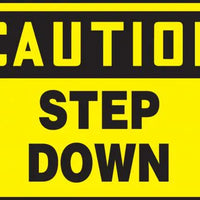 Safety Sign, CAUTION STEP DOWN, 7" x 10", Plastic