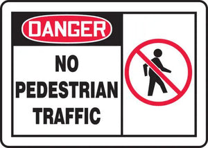 Accuform MVHR006VP Plastic Safety Sign,"Danger NO Pedestrian Traffic" with Graphic, 10" Length x 14" Width x 0.055" Thickness, Red/Black on White