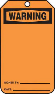 Safety Tag, WARNING (Blank), 5.75" x 3.25", RP-Plastic, 25/PK