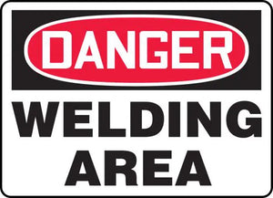 Safety Sign, DANGER WELDING AREA, 7" x 10", Plastic