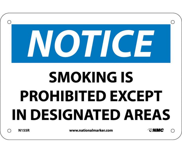 NOTICE, SMOKING IS PROHIBITED EXCEPT IN DESIGNATED AREAS, 7X10, RIGID PLASTIC