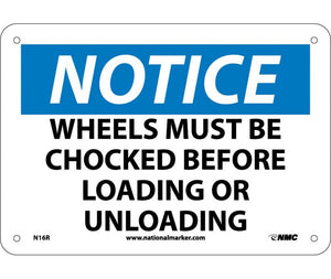 NOTICE, WHEELS MUST BE CHOCKED BEFORE LOADING OR UNLOADING, 7X10, RIGID PLASTIC