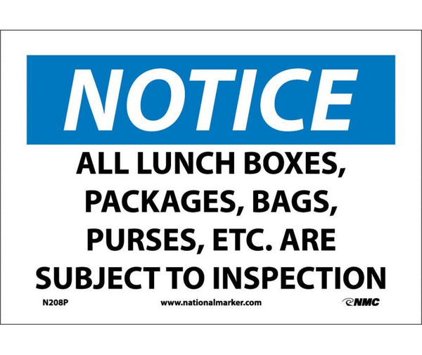 NOTICE, ALL LUNCH BOXES PACKAGES BAGS. . ., 10X14, .040 ALUM