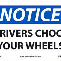 NOTICE, DRIVERS CHOCK YOUR WHEELS, 7X10, .050 RIGID PLASTIC