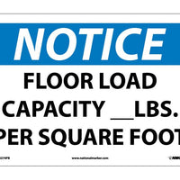 NOTICE, FLOOR LOAD CAPACITY__LBS. PER SQUARE FOOT, 10X14, PS VINYL