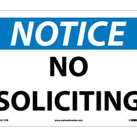 NOTICE, NO SOLICITING, 10X14, RIGID PLASTIC