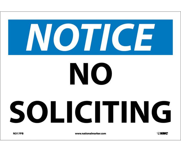 NOTICE, NO SOLICITING, 10X14, RIGID PLASTIC