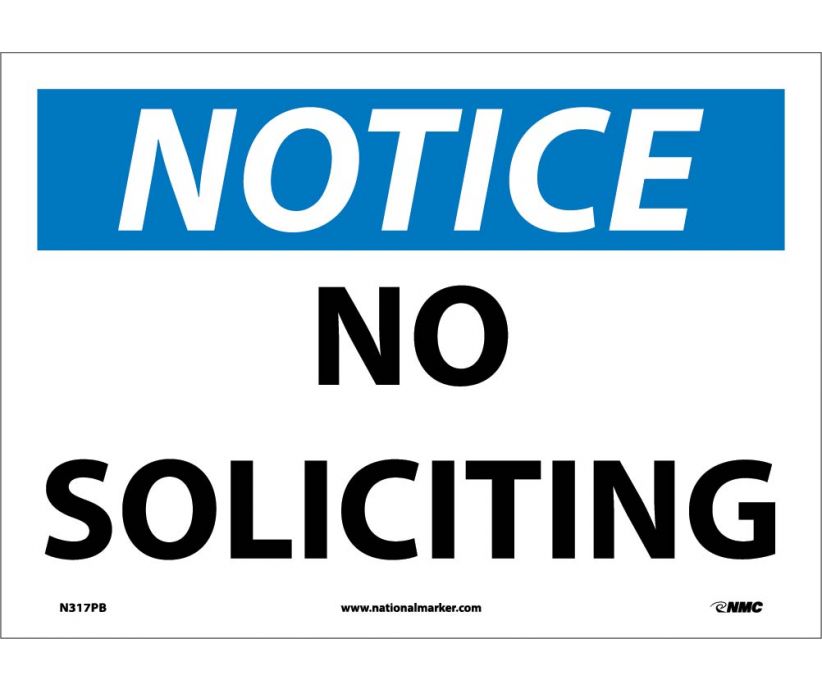 NOTICE, NO SOLICITING, 10X14, RIGID PLASTIC