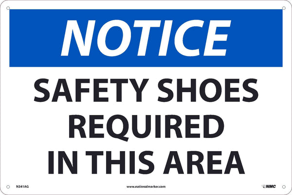 NOTICE, SAFETY SHOES REQUIRED IN THIS AREA, 12x18, .040 ALUM