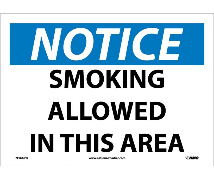 NOTICE, SMOKING ALLOWED IN THIS AREA, 10X14, .040 ALUM