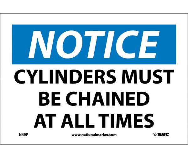 NOTICE, CYLINDERS MUST BE CHAINED AT ALL TIMES, 10X14, PS VINYL