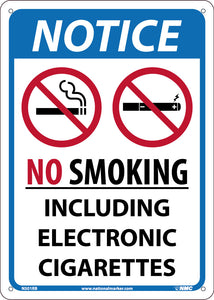 NOTICE NO SMOKING INCLUDING ELECTRONIC CIGARETTES,14X10, .050 RIGID PLASTIC