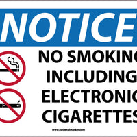 NOTICE, NO SMOKING, INCLUDING ELECTRONIC CIGARETTES, 10X14, ALUMINUM .040
