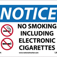 NOTICE, NO SMOKING, INCLUDING ELECTRONIC CIGARETTES, 7X10,  RIDIG PLASTIC