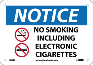 NOTICE, NO SMOKING, INCLUDING ELECTRONIC CIGARETTES, 7X10,  RIDIG PLASTIC